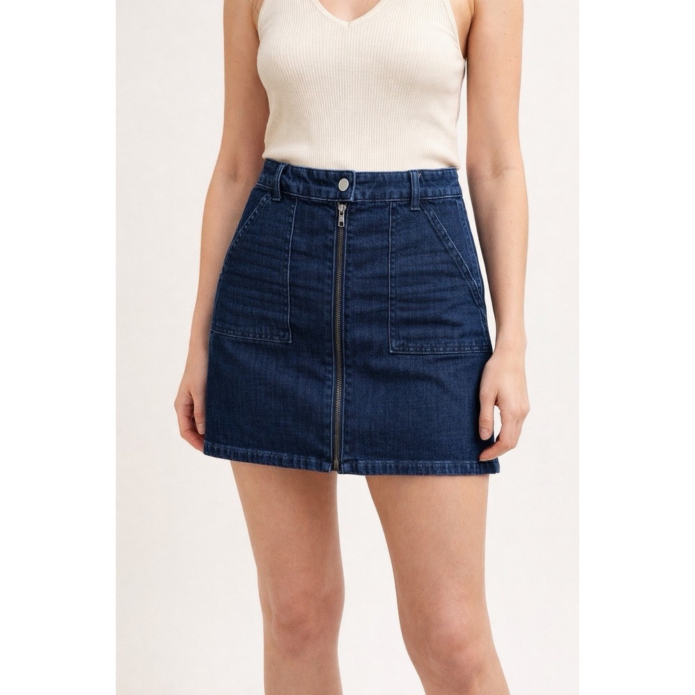 Madewell Denim Mini Skirt Size 27 Zip Front Dark Wash Casual Preppy